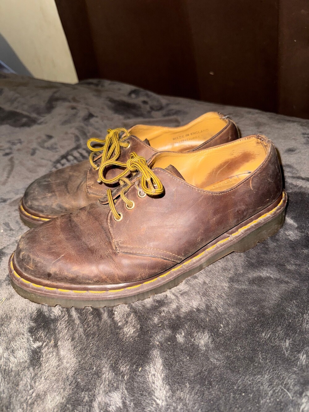 Vintage Dr Martens Brown Leather Shoes Size 8 UK Made in England Lace Up